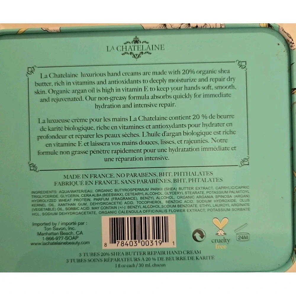 New  La CHATELAINE Hand Cream Set Of 3 ‎ Gardenia, White Grapefruit ,Citrus Fizz
